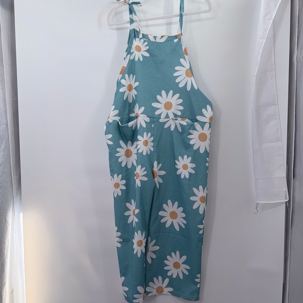 Unbranded‎ Large Blue Daisy Print Overalls Cottagecore Boho Hippie Jumpsuit